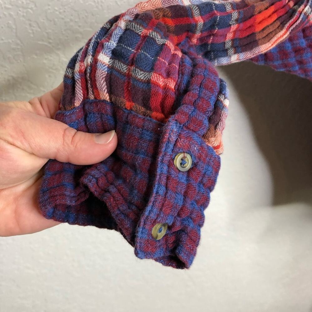 Free People Magical Plaid red blue white mixed plaid button down shacket Large - Picture 8 of 16
